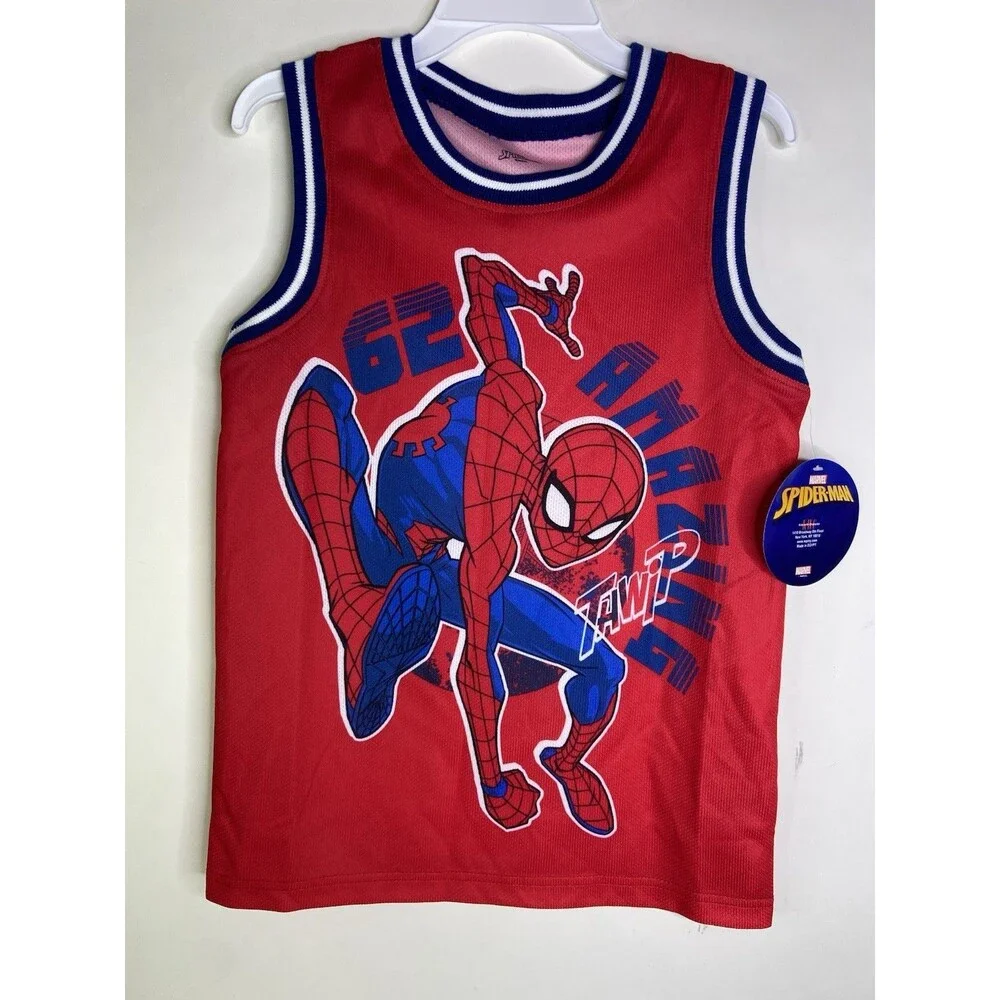 Marvel Spider-Man Sleeveless Jersey Shirt Top Boys Size 10-12